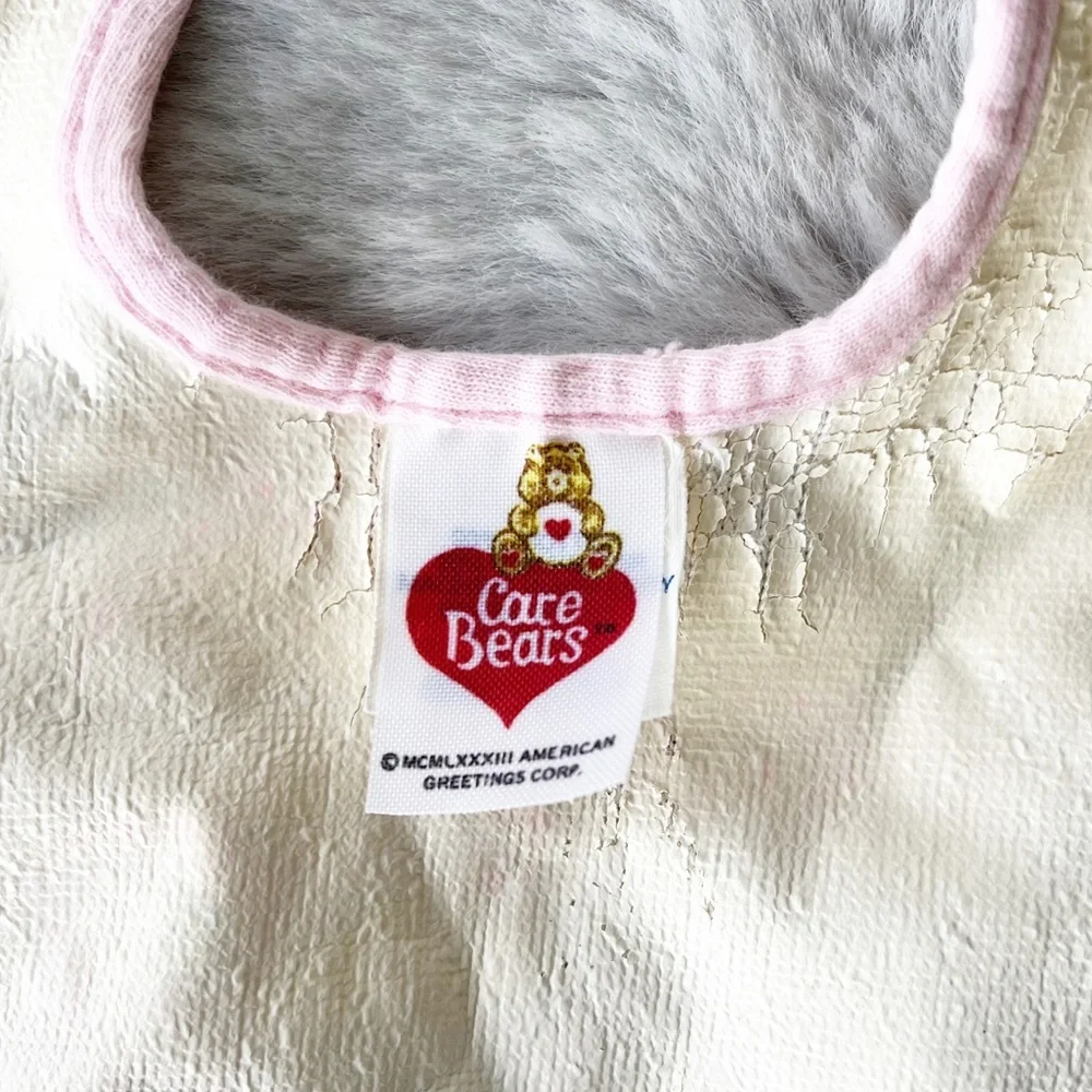 CARE BEARS Vintage Terrycloth Baby Bib “Cheer Bear” with Pink Edge